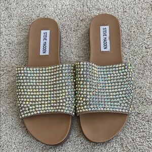 Steve Madden Rhinestone Embellished Sandals - Tan and Silver